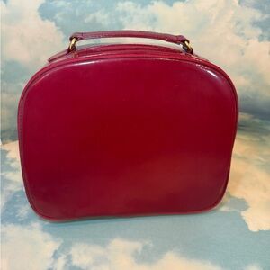 Estee Lauder Train Case Cosmetic Bag, Red Patent Leather / Vinyl, Pre-Owned
